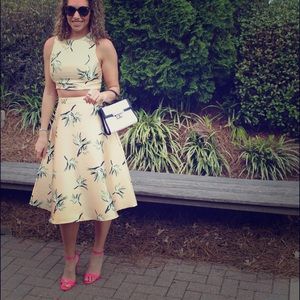 Palm leaf /flower print top and high waisted skirt