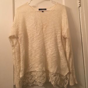 Lightweight cream sweater with lace detail