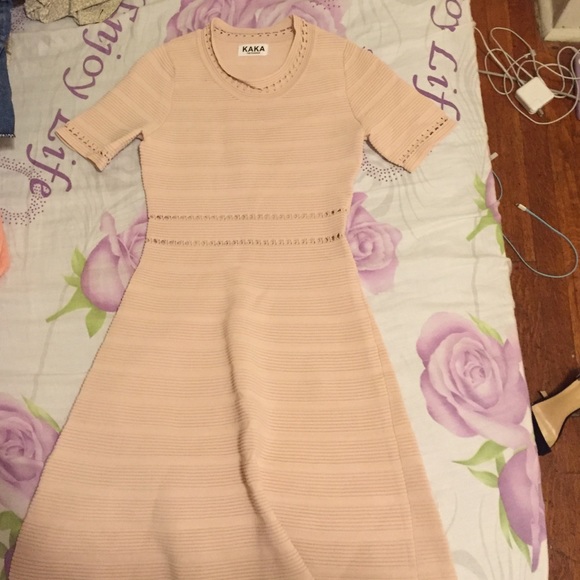 Beige/ baby pink knit dress
