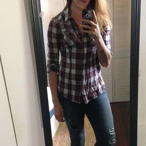 Miss Me brand Plaid quarter length button up