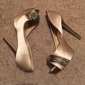 Champagne colored platform pumps