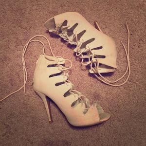 Lace up off white pumps