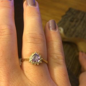 Ring: 14K gold with amethyst/diamond
