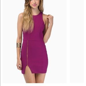 Purple dress with slit and front zipper