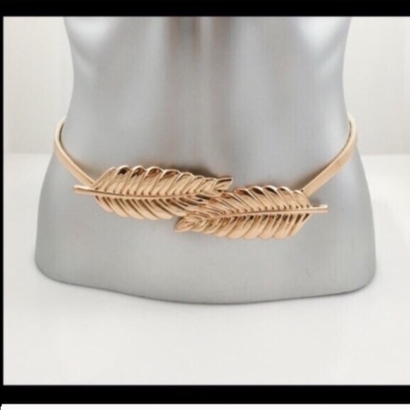 NEW GOLD LEAF BUCKLE SKINNY SLINKY STRETCH BELT