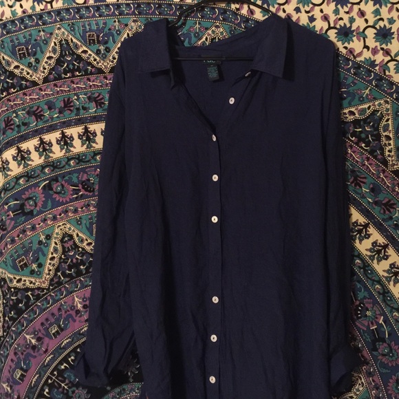 Navy button up with brown belt