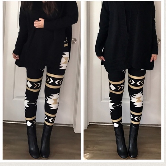 Aztec Print Brushed Leggings. - Picture 2 of 3