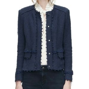 Navy Rebecca Taylor stretch boucle tweed blazer