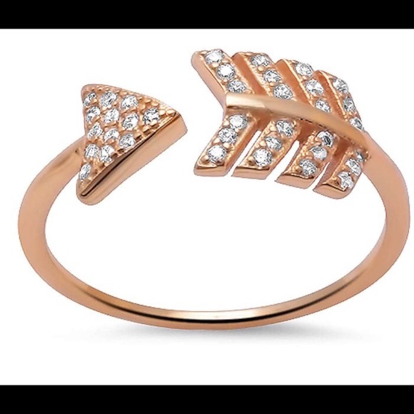 Silver Rose Gold Plated Sideways Arrow Wrap Ring - Picture 1 of 3