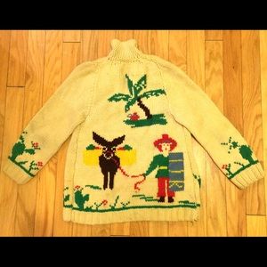 Vintage zip-up sweater with cacti & mule scene