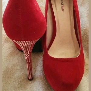 Just Fab Red Faux Suede stilettos Silver Heels