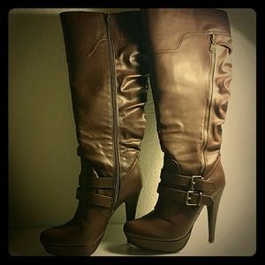 Dark brown knee high heeled boot from G by GUESS