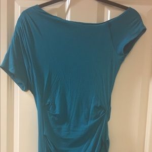Lovely aqua BeBe off shoulder assymetrical bodycon