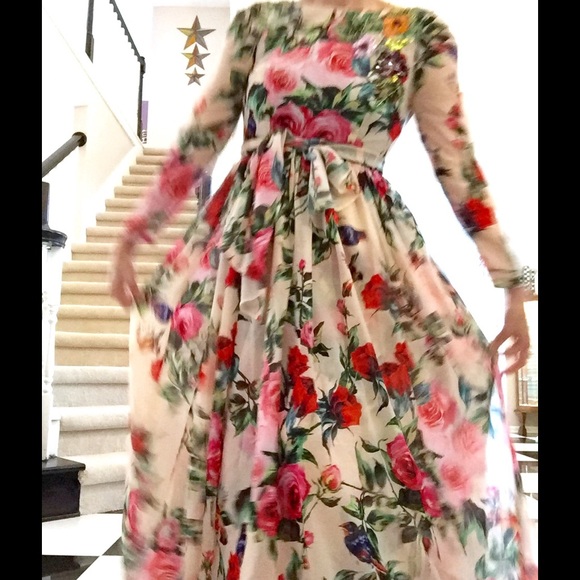 Sequin Embellished Floral Chiffon Maxi - Picture 2 of 7