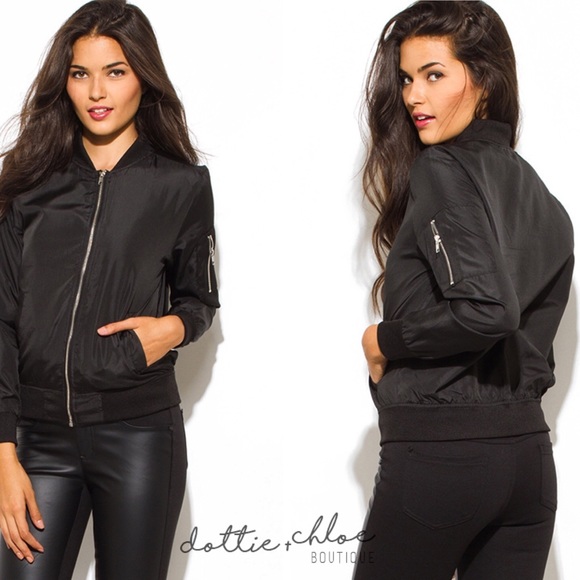 LAST 1!  Classic Cropped Bomber Jacket - Picture 3 of 3
