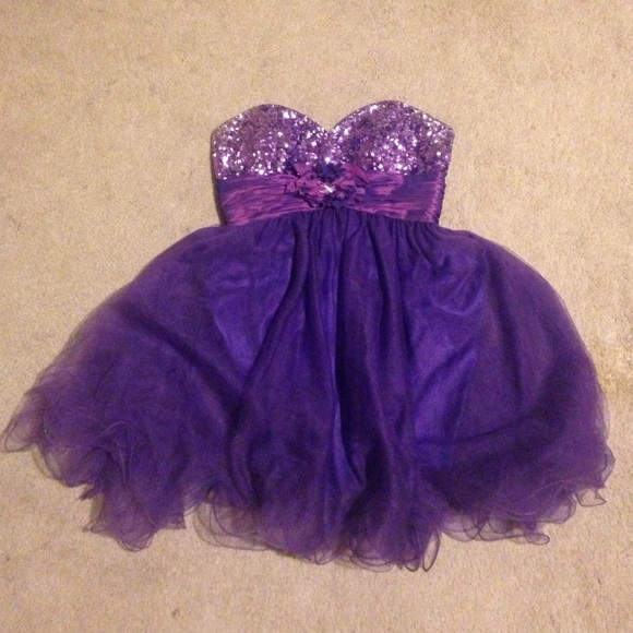 Purple sequin flower homecoming dress