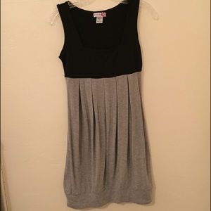 Black and grey, medium length, pleaded dress