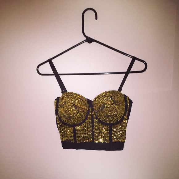 Gothic punk golden sequined bustier bra top