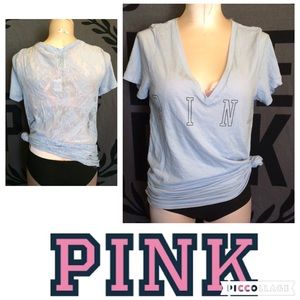 NWT Victoria's secret pink lace back v neck tee