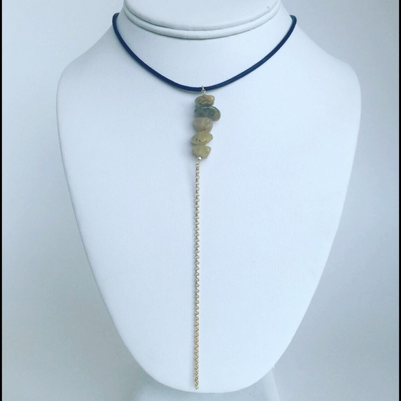Black Leather chocker with blue opal beads. - Picture 1 of 4