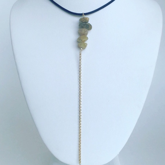 Black Leather chocker with blue opal beads. - Picture 2 of 4