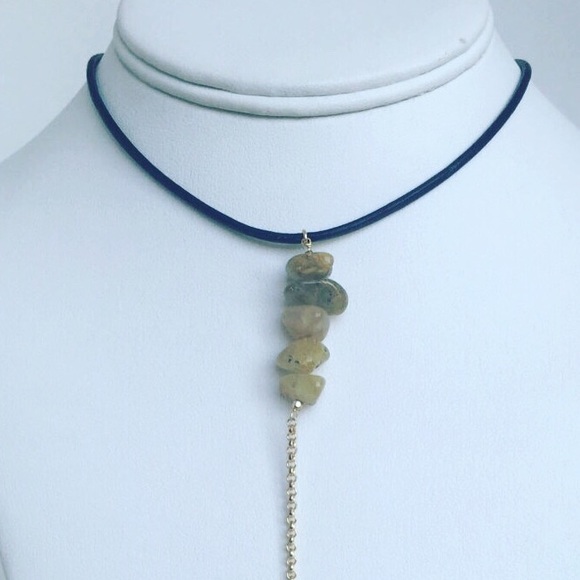 Black Leather chocker with blue opal beads. - Picture 3 of 4