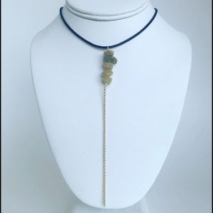 Black Leather chocker with blue opal beads.