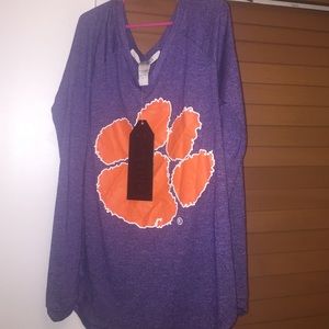 Purple Clemson V Neck Long Sleeve