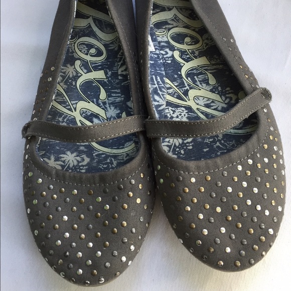 Roxy Grey Studded Flats - Size 8