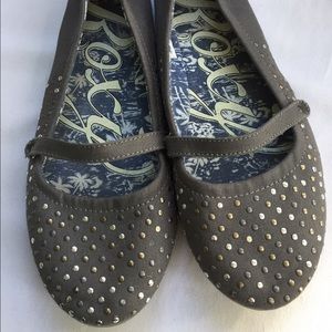 Roxy Grey Studded Flats - Size 8