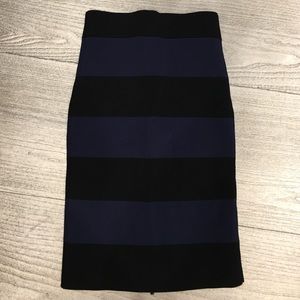 Bcbg black & navy striped bandage skirt. Zip front