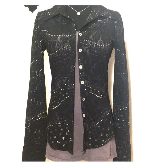 Bebe lace button up top