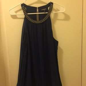 Navy blue Express beads collar top