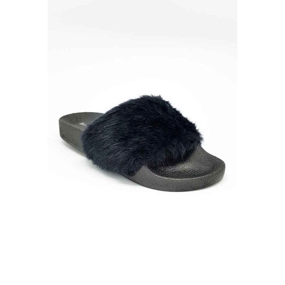 🐼Fur Sandals - Black - Picture 2 of 3