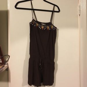 Brown embroidered romper