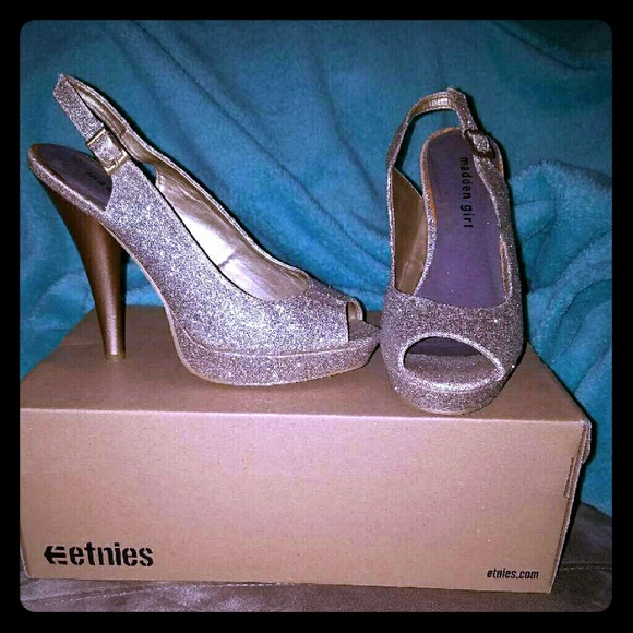 Gold glitter sling backs,