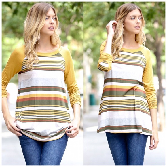 ✳️SALE✳️ Mustard Striped Long Sleeve Top - Picture 2 of 4