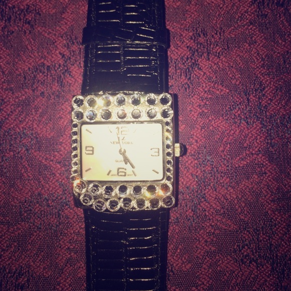 Black leather watch with Rhinestones!