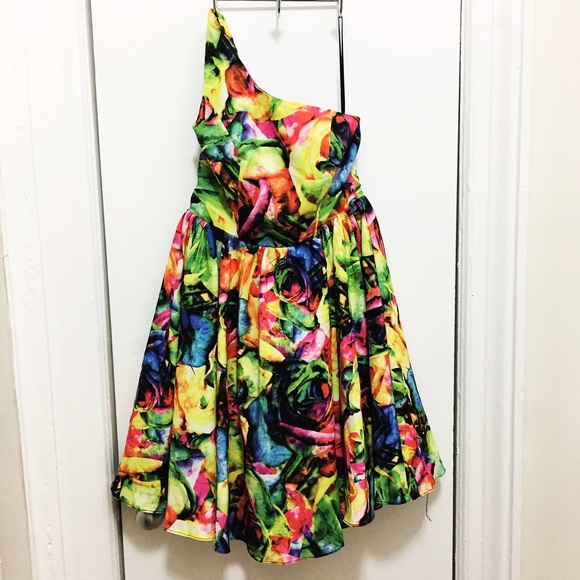 📍SALE - 1 shoulder mesh back bright floral dress