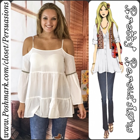 CLEARANCE‼️ Bell Sleeve Cold Shoulder Sheer Top - Picture 4 of 4