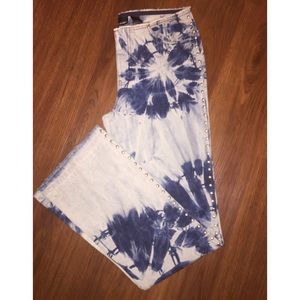 Low rise tie-dye studded jeans