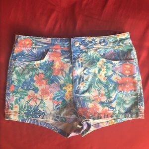 Topshop "Moto" floral high waisted shorts