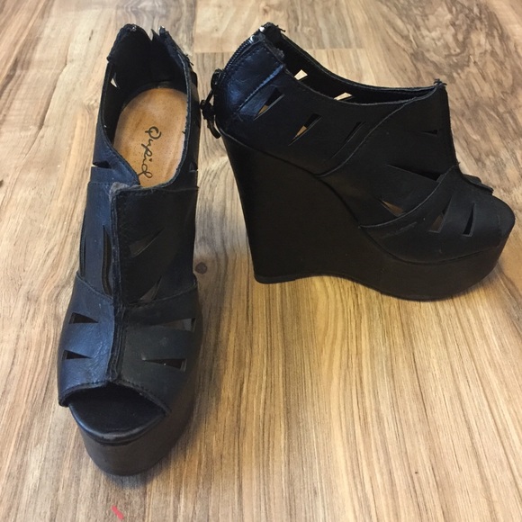 Black Wedges with Cutout Detailing