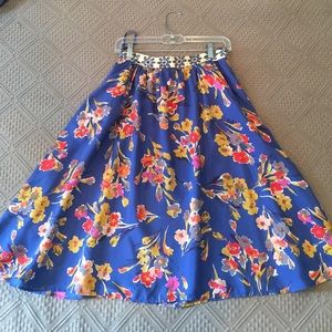 Anthropologie silk floral circle skirt pockets