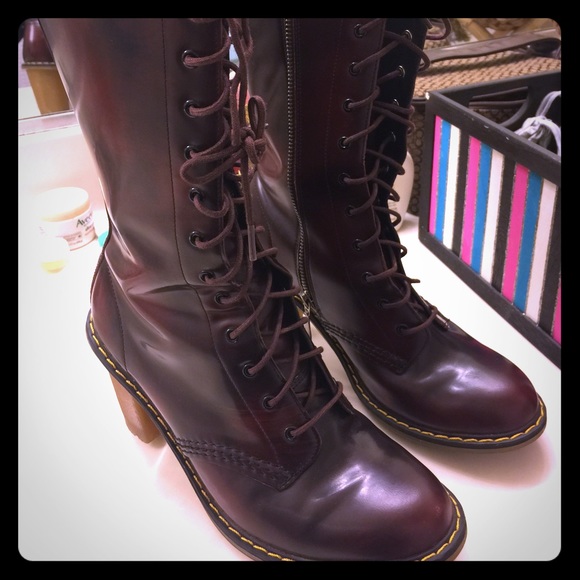 Dr Martens burgundy leather lace-up heel boots