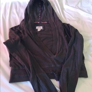 Cropped grey hooded lightweight cardigan