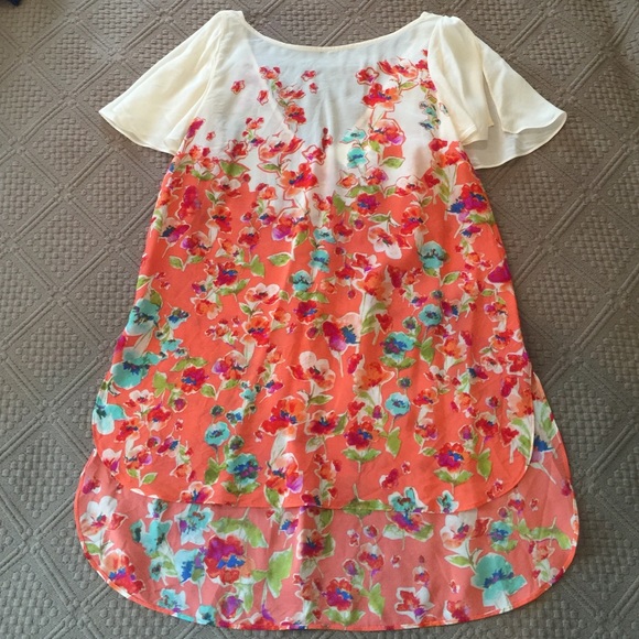 Maeve watercolor silk hi low tulip hem blouse