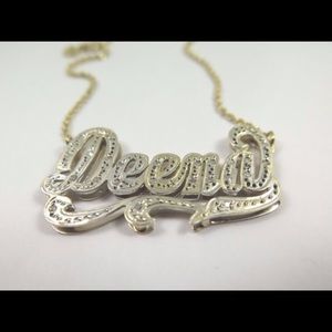 14k Two Tone Gold Deena Double Name Plate Diamonds