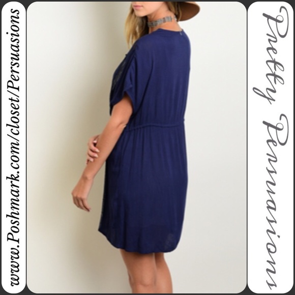 SOLD OUT Navy Crochet Lace Plunging V-Neck Tunic - Picture 2 of 2