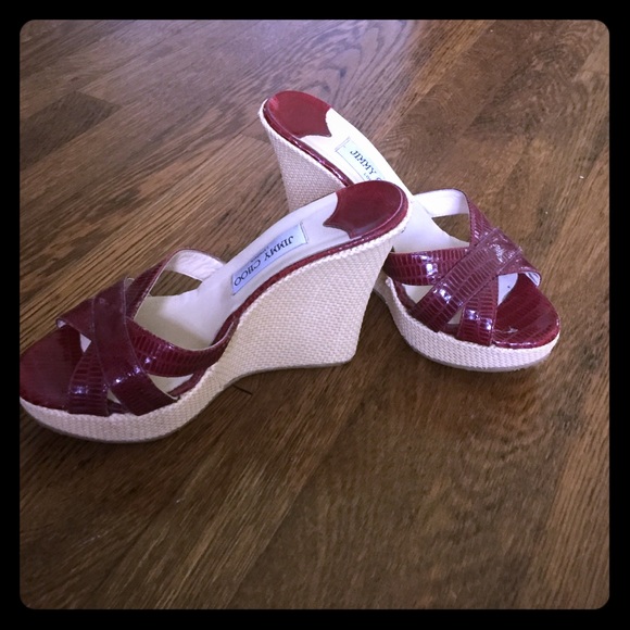 Jimmy chop platform wedge cherry red